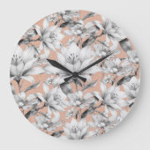 Botanische zwarte witte roos gouden glitter bloeme grote klok (Voorkant)