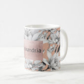 Botanische zwarte witte roos gouden glitter bloeme koffiemok (Voorkant rechts)