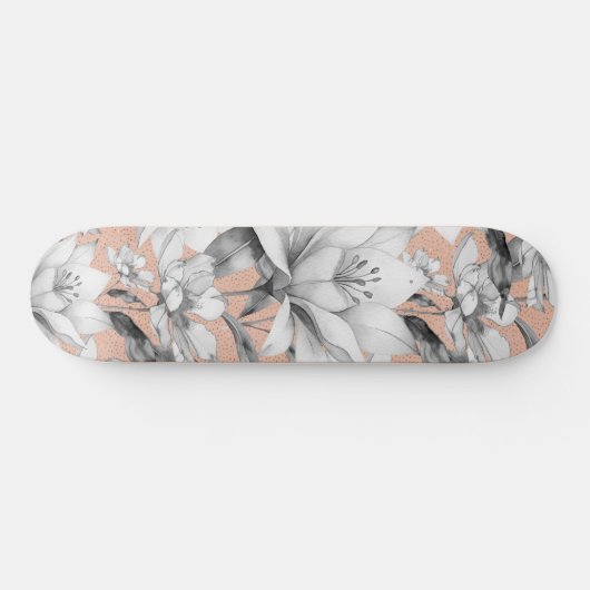 Botanische zwarte witte roos gouden glitter bloeme persoonlijk skateboard (Horizontaal)