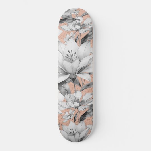 Botanische zwarte witte roos gouden glitter bloeme persoonlijk skateboard (Voorkant)