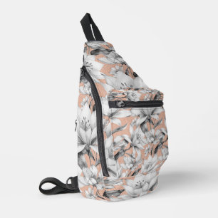 Botanische zwarte witte roos gouden glitter bloeme sling bag