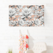 Botanische zwarte witte roos gouden glitter bloeme spandoek (Insitu)