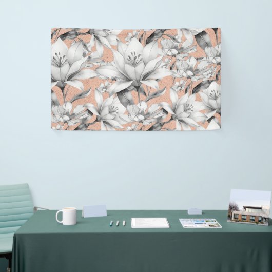 Botanische zwarte witte roos gouden glitter bloeme spandoek (Beurs)
