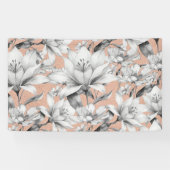 Botanische zwarte witte roos gouden glitter bloeme spandoek (Horizontaal)