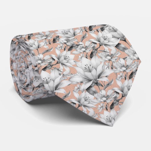 Botanische zwarte witte roos gouden glitter bloeme stropdas (Opgerold)