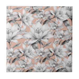 Botanische zwarte witte roos gouden glitter bloeme tegeltje