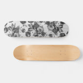 Botanische  zwarte witte rozen floraal persoonlijk skateboard (Horizontaal)
