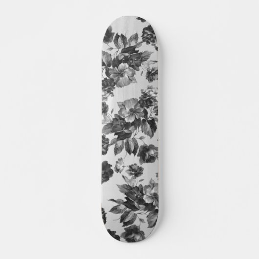 Botanische  zwarte witte rozen floraal persoonlijk skateboard (Voorkant)