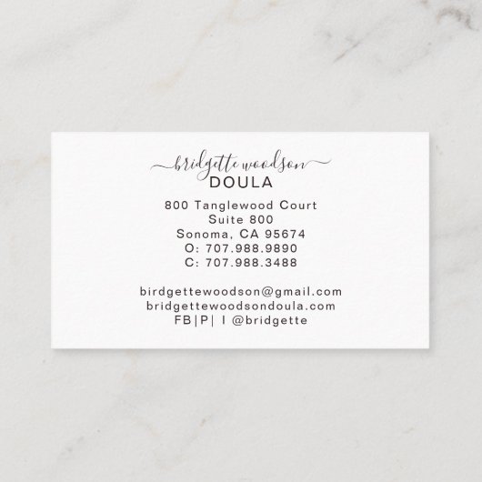 Botanische zwarte witte scriptnaam Binnenontwerp Visitekaartje (Achterkant)