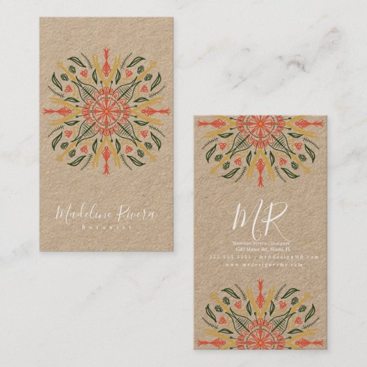 Botany Florist Greenery Mandala Designer Kraft Visitekaartje (Voorkant / Achterkant)