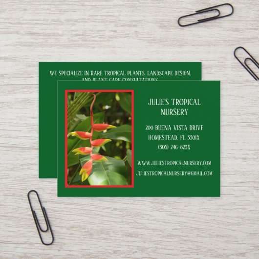 Botany Green Plant Nursery Tropische Planten Visitekaartje (Voorkant / Achterkant in situ)