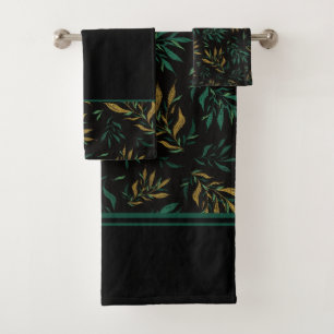 Botany Herhaal Patroon Gouden en groene twijgen Bad Handdoek
