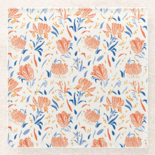 Botany linocut barok: bloemennaadloze achtergrond glazen onderzetter