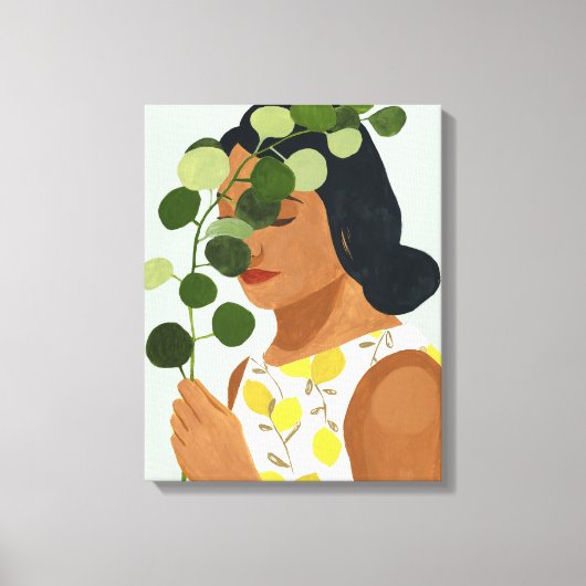 Botany Portret - Vrouw met Greenery Canvas Afdruk (Voorkant)