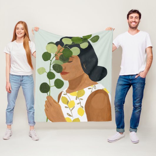 Botany Portret - Vrouw met Greenery Fleece Deken (In situ)