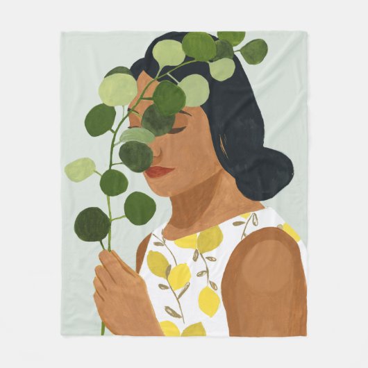 Botany Portret - Vrouw met Greenery Fleece Deken (Voorkant)