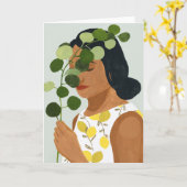 Botany Portret - Vrouw met Greenery Kaart (Gele Bloem)