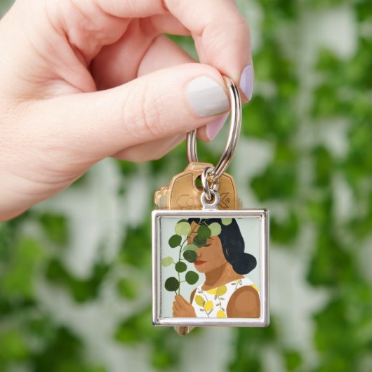Botany Portret - Vrouw met Greenery Sleutelhanger (Hand)