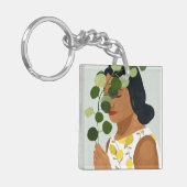 Botany Portret - Vrouw met Greenery Sleutelhanger (Voorkant Links)