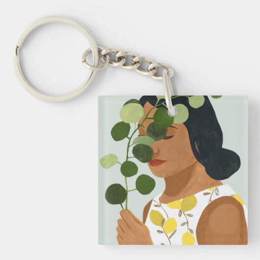 Botany Portret - Vrouw met Greenery Sleutelhanger (Voorkant)