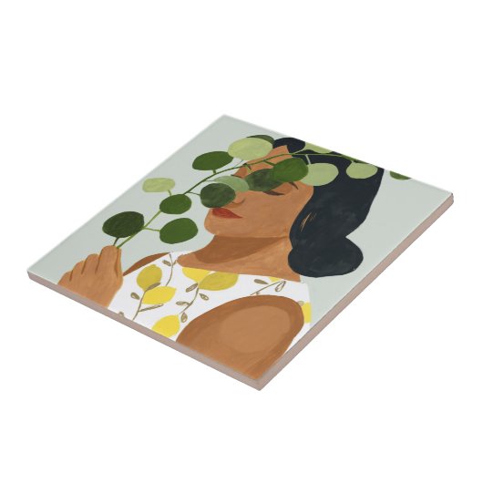 Botany Portret - Vrouw met Greenery Tegeltje (Zijkant)