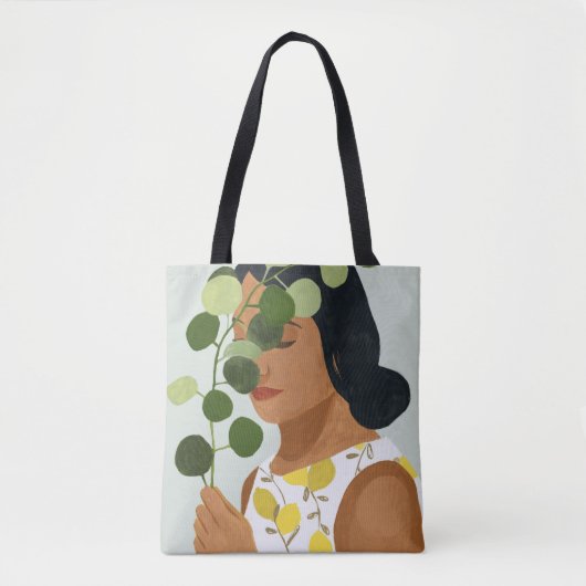 Botany Portret - Vrouw met Greenery Tote Bag (Voorkant)