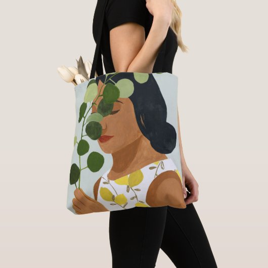 Botany Portret - Vrouw met Greenery Tote Bag (Dichtbij)