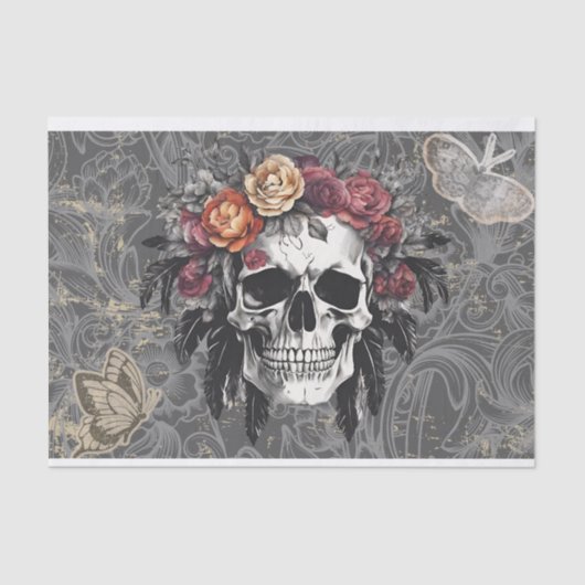 Botany Skull Floral Decoupage Tissuepapier (Voorkant)