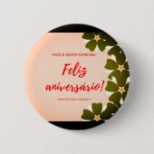 Botão Redondo feliz aniversario Ronde Button 5,7 Cm (Voorkant)