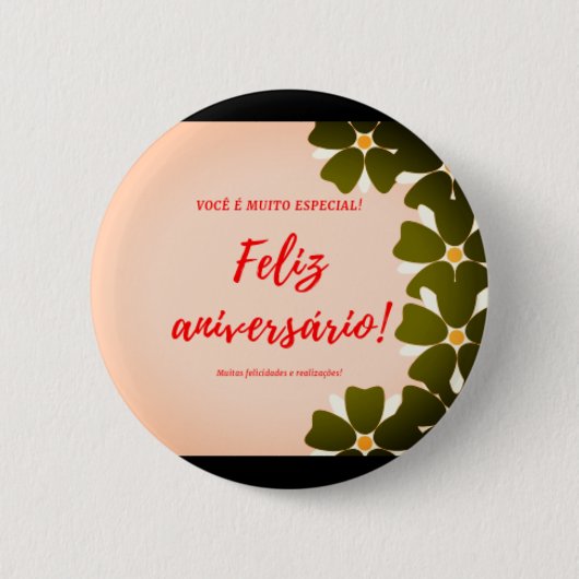 Botão Redondo feliz aniversario Ronde Button 5,7 Cm (Voorkant)