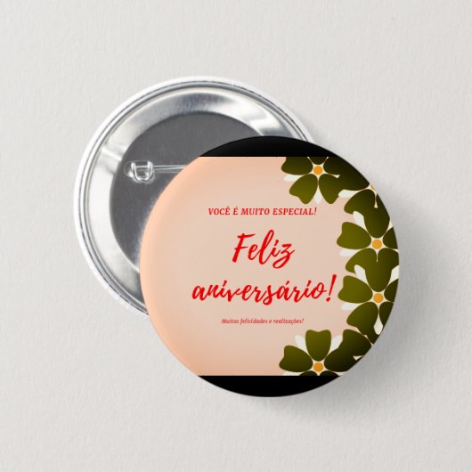 Botão Redondo feliz aniversario Ronde Button 5,7 Cm (Voorkant /achterkant)