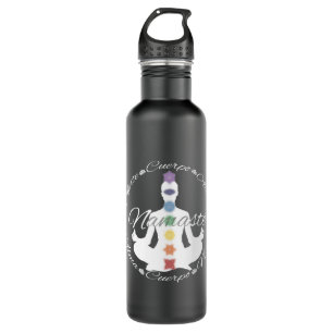 Botella De Agua Yoga Loto Chakras Namaste Blanco Waterfles