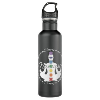 Botella De Agua Yoga Loto Chakras Namaste Blanco Waterfles