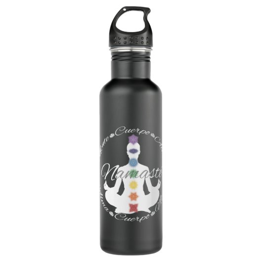 Botella De Agua Yoga Loto Chakras Namaste Blanco Waterfles (Voorkant)