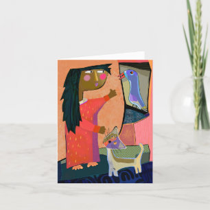 Botello's Meisje, Kat en Bird BLANK Wenskaart Bedankkaart