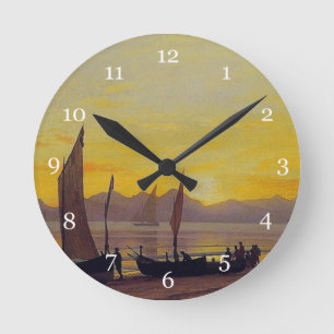 Boten aan de kust bij zonsondergang, Albert Bierst Ronde Klok