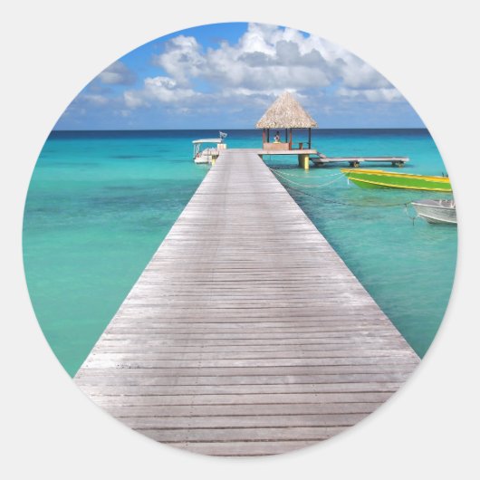 Boten aan een steiger in de Pacifische ronde stick Ronde Sticker (Voorkant)