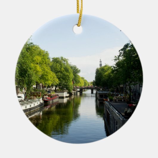 Boten aan het Amsterdamse kanaal Keramisch Ornament (Voorkant)