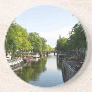 Boten aan het Amsterdamse kanaal Zandsteen Onderzetter