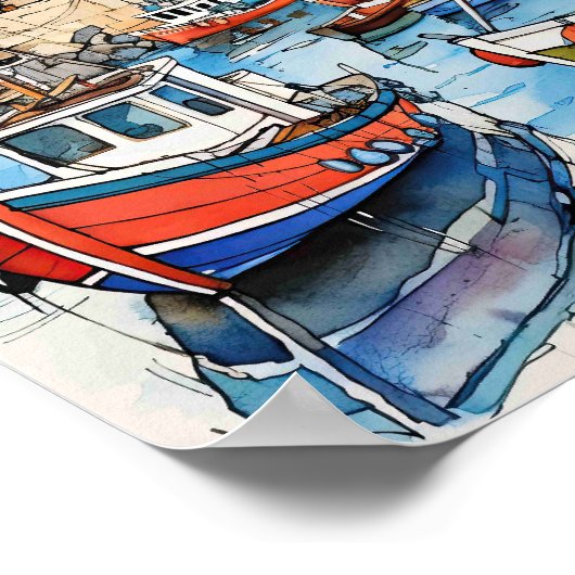 Boten aan zee in de haven poster (Hoek)