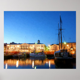 Boten bij het marktplein van Helsinki in de avond Poster