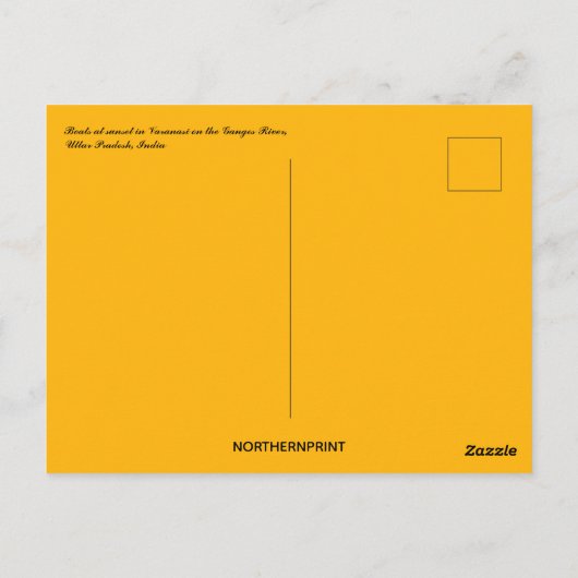 Boten bij zonsondergang op de Ganges rivier in Ind Briefkaart (Achterkant)