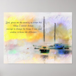 boten bij zonsondergang sereniteitsgebed poster