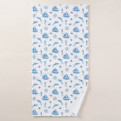 Boten en Dolfijnen Nautisch Patroon Blauw Wit Badhanddoek (Badhanddoek)