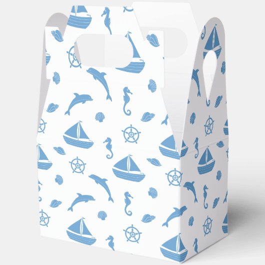 Boten en Dolfijnen Nautisch Patroon Blauw Wit Bedankdoosjes (Open)