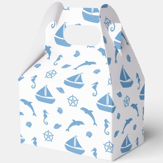 Boten en Dolfijnen Nautisch Patroon Blauw Wit Bedankdoosjes (Achterkant)