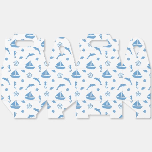 Boten en Dolfijnen Nautisch Patroon Blauw Wit Bedankdoosjes (Ongevouwen)