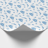 Boten en Dolfijnen Nautisch Patroon Blauw Wit Cadeaupapier (Hoek)