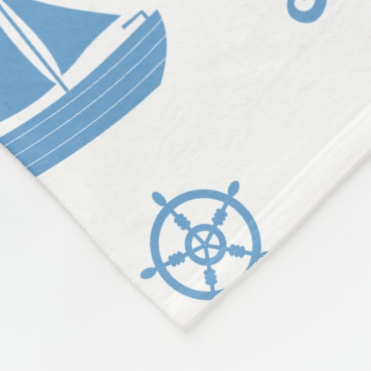 Boten en Dolfijnen Nautisch Patroon Blauw Wit Fleece Deken (Hoek)