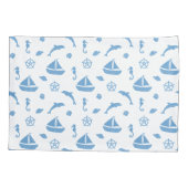 Boten en Dolfijnen Nautisch Patroon Blauw Wit Kussensloop (Achterkant-Links)